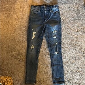 Abercrombie & Fitch Ripped Skinny Jeans in Dark Blue